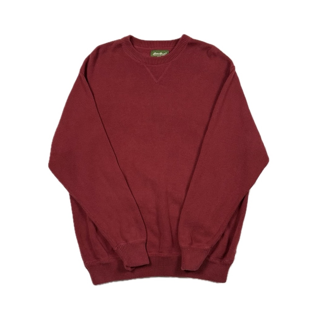 Vintage Y2K Eddie Bauer burgundy red tight knit Crewneck sweater men XL